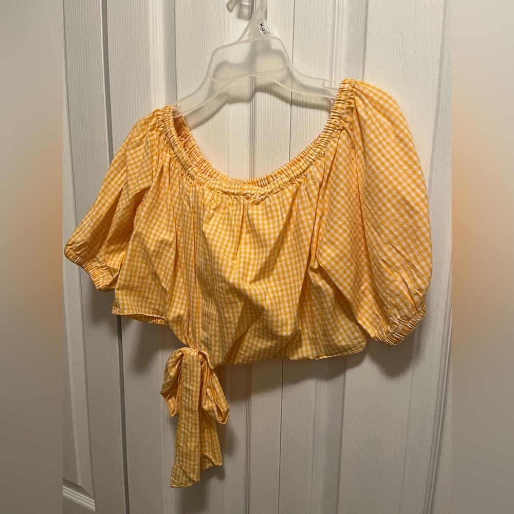 Zara Yellow Gingham Off the Shoulder Top - Picture 3 of 4